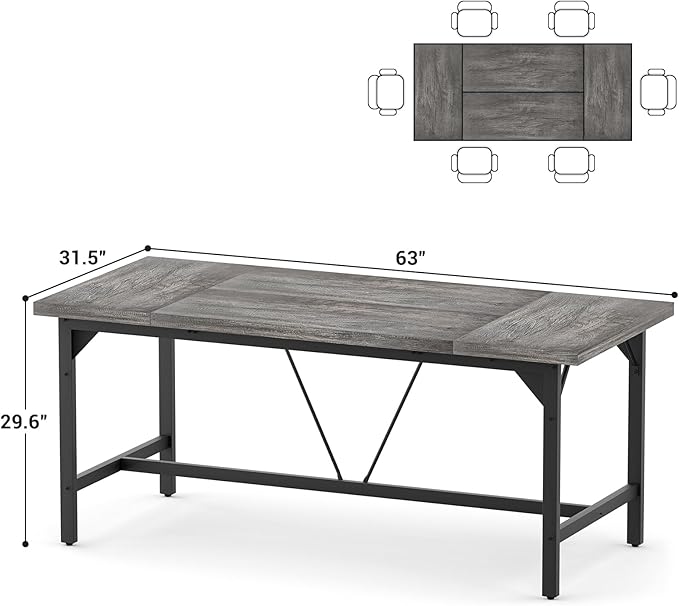 Unikito Large Computer Desk, 63x31.5 Inch Large Office Desks, Premium Sturdy 2 Person Desk, 1.4” Thick Study Writing Table, Modern Laptop Computer Table for Home Office Workstation, Black Oak