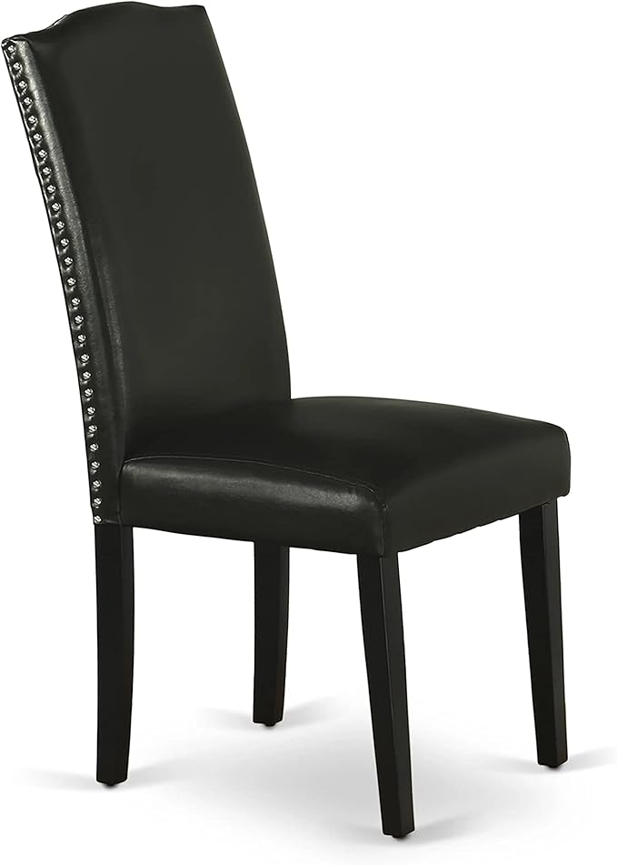 East West Furniture ESEN3-BCH-69 3 Piece Kitchen Table & Chairs Set Contains a Round Dining Room Table with Pedestal and 2 Black Faux Leather Parson Dining Chairs, 30x30 Inch, Black & Cherry