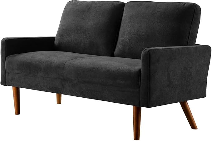 Kent Velvet Loveseat Sofa, European Style with Sleek Design, Modern & Vintage Flair, Upholstered 2 Seater Couch, Chic Living Room Furniture Seating for Home, Apartment or Office, Black