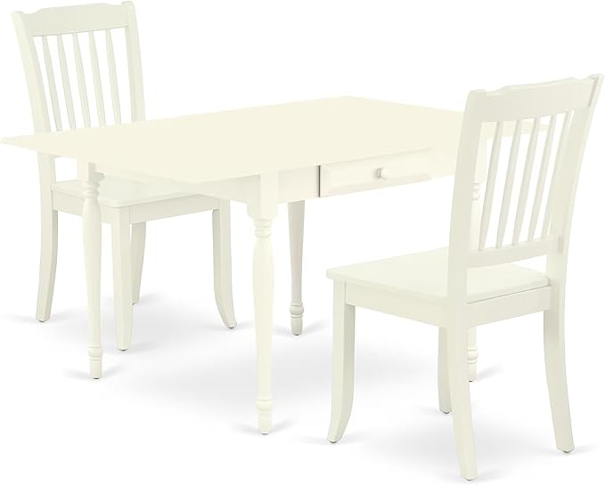 East West Furniture MZDA3-LWH-W 3 Piece Dining Room Furniture Set Contains a Rectangle Kitchen Table with Dropleaf and 2 Dining Chairs, 36x54 Inch, Linen White