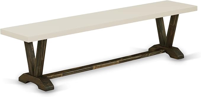 East West Furniture V727VE703-6 6 Piece Dining Room Table Set Contains a Rectangle Kitchen Table with V-Legs and 4 Brown Linen Fabric Parson Chairs with a Bench, 40x72 Inch, Multi-Color