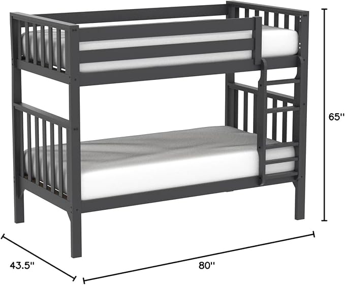 Max & Lily Bunk Bed, Scandinavian Modern Bunk Bed, Solid Wood Twin-Over-Twin Bed Frame for Kids, No Box Spring Needed, Black