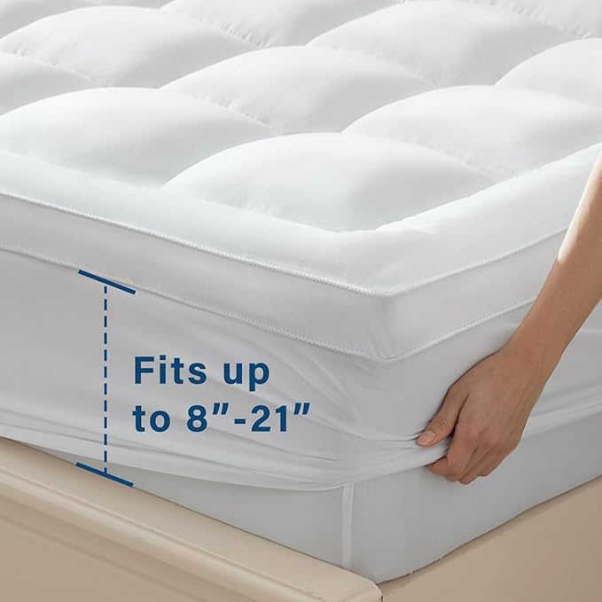 Anluoer Full Memory Foam Mattress Topper, Pillow Top Mattress Topper for Back Pain, Extra Thick Breathable Mattress Pad with 8-21" Deep Pocket, 54x75 Inches, Cream