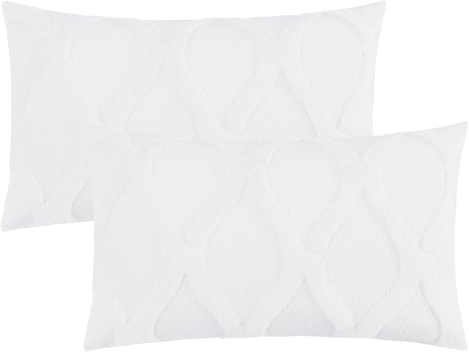 decorUhome Throw Pillow Covers 12x20 Inch Set of 2, Soft Plush Faux Fur Wool Lumbar Pure White Couch Pillow Covers, Decorative Neutral Pillow Cases for Bed Sofa Living Room Home Decor