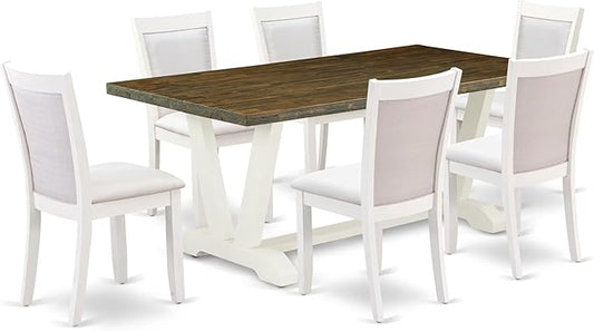 East West Furniture V077MZ001-7 7 Piece Kitchen Table Set Consist of a Rectangle Dining Table with V-Legs and 6 Cream Linen Fabric Parson Dining Room Chairs, 40x72 Inch, Multi-Color