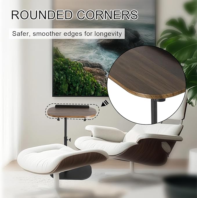 Comeon C-Shaped Tv Tray Pedestal Side Table, End Table Adjustable Height in Couch Living Room or Bedroomwith 360° Rotating Top for Small Spaces Bedside Night Stand Bedside Snack (Walnut)