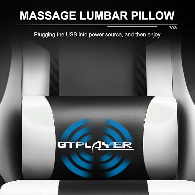 GTPLAYER Gaming Chair, Computer Chair with Footrest and Lumbar Support, Height Adjustable Game Chair with 360°-Swivel Seat and Headrest and for Office or Gaming (Snow White)