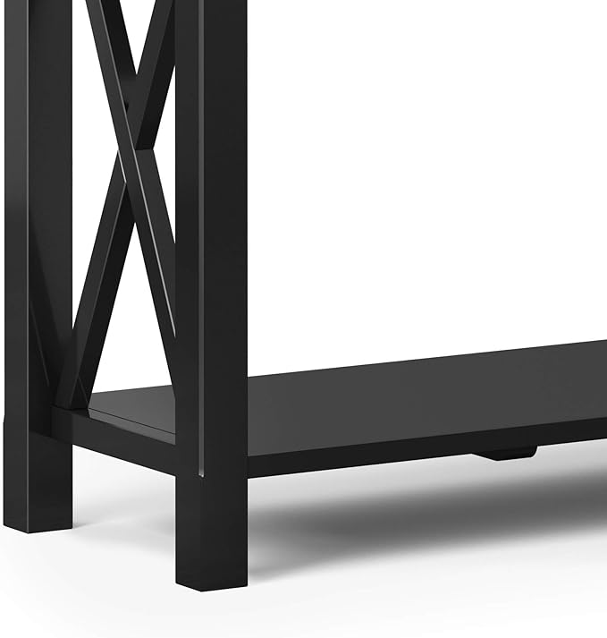 SIMPLIHOME Kitchener Console Table - 47 Inch Wide Solid Wood Sofa Table in Black, Contemporary Storage Table for Entryway or Living Room with 2 Drawers, Bottom Shelf, and X-Design Side Panels