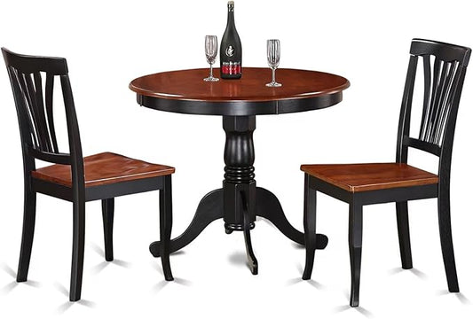 East West Furniture ANAV3-BLK-W 3 Piece Kitchen Table Set for Small Spaces Contains a Round Dining Table with Pedestal and 2 Dining Room Chairs, 36x36 Inch, Black & Cherry