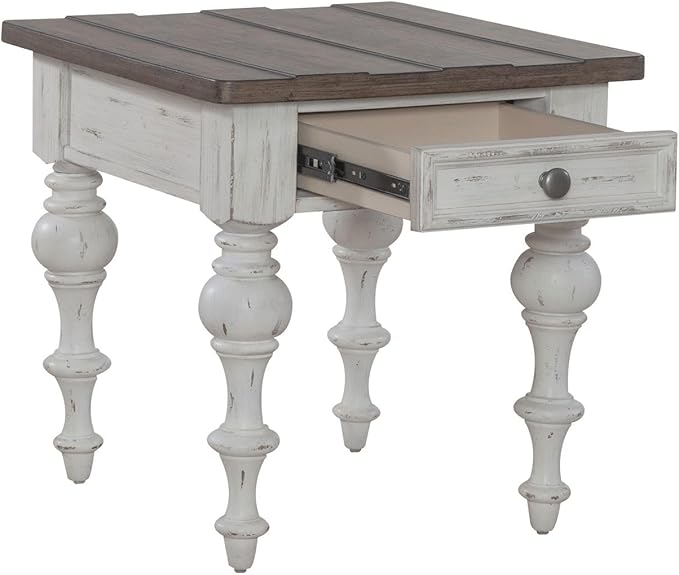 Liberty Furniture River Place Living Room End Table - Riverstone White & Tobacco