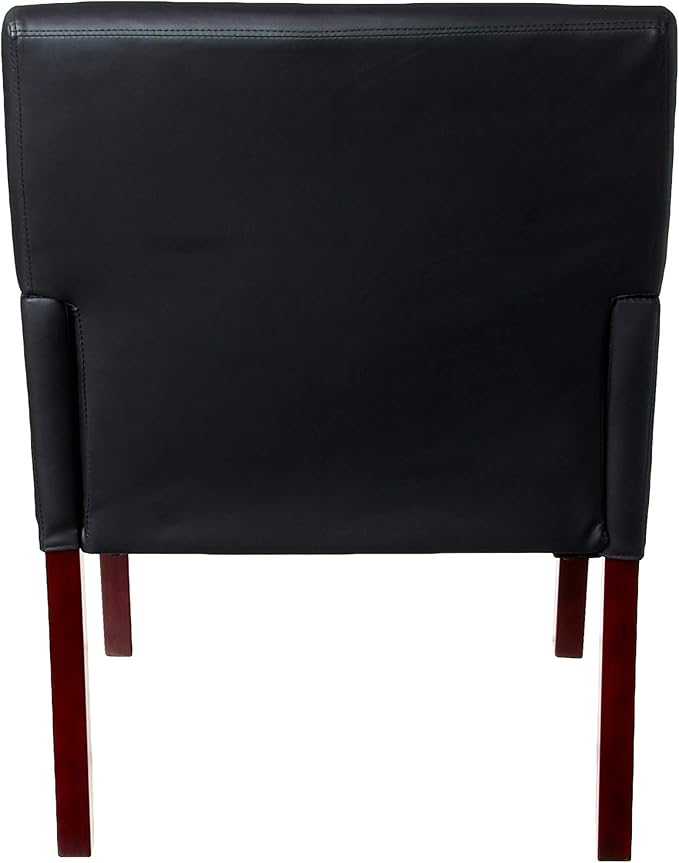 Boss Office Products Reception Box Arm Chair with Mahogany Finish in Black, 25"D x 24.5"W x 35"H