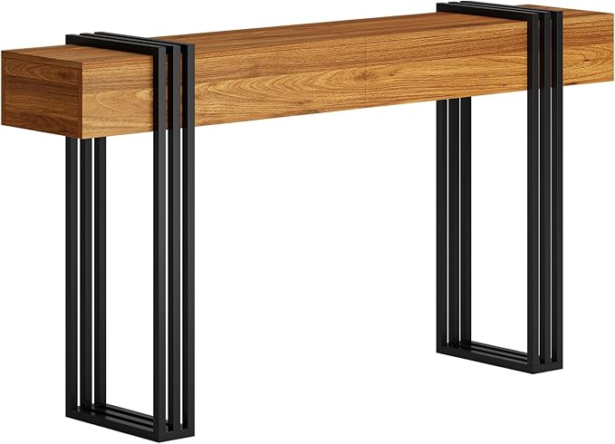 63 Inch Long Console Table, Industrial Sofa Table Behind The Couch Rectangular Entryway Table for Entrance Hallway Living Room, Brown