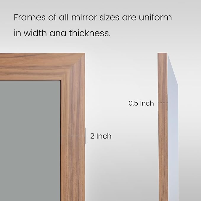 Amorho Bathroom Mirror, 48X32 Inch Wall Mirror, Walnut Wood Grain Metal Framed, Anti-Rust, Hang Horizontally/Vertically, Suitable for Vanity, Bedroom, Farmhouse, Bathroom