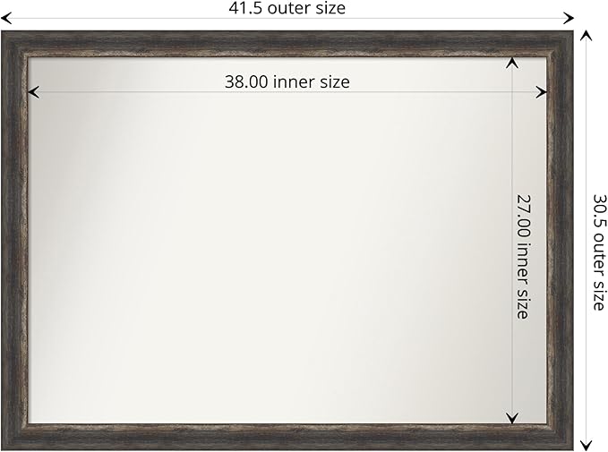 Amanti Art Brown Bathroom Mirror for Over Sink, 32x43 Bark Rustic Char Rectangle Vanity Mirror, X-Large Country Rustic Frame, Hangs Horizonally and Vertically, Bathroom Wall Decor, Non-Beveled Edge