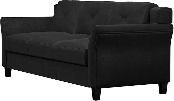 Lifestyle Solutions Harrington Sofa Upholstered Microfiber Fabric Curved Arms, Black
