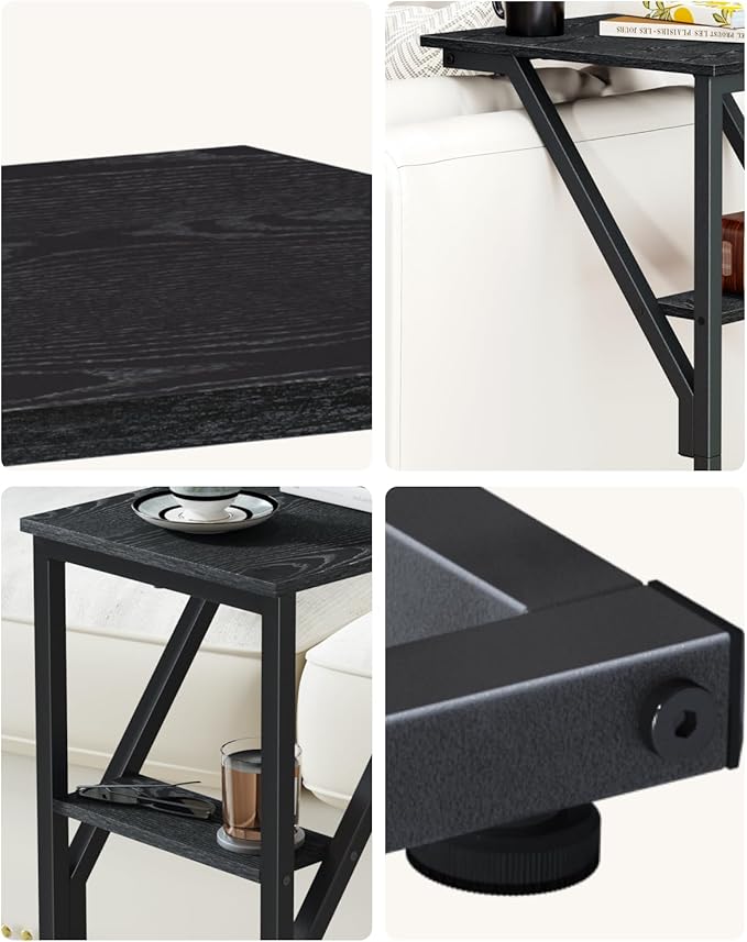 C-Shaped End Table, Small Side Table for Couch, Sofa TV Tray Table for Living Room, Bedroom, Bedside ET-D-BK1