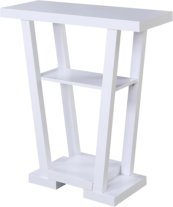 Convenience Concepts Newport V Console Table 31.5" - Modern Sofa Table with Storage Shelves, Narrow Entryway Hall Table for Living Room, Display Accent Table, White Faux Marble/White