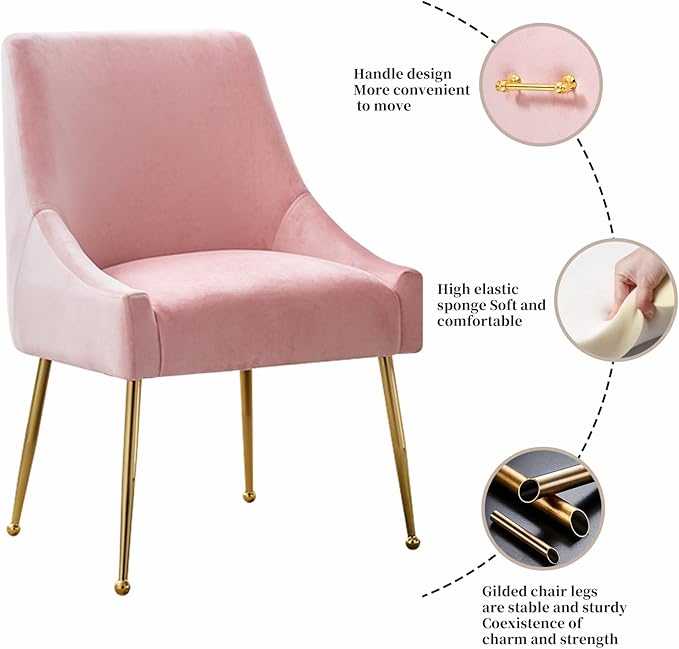 Velvet Dining Chairs, Furniture Collection Modern Contemporary Upholstered with Polished Gold Metal Legs, Set of 4(Pink)