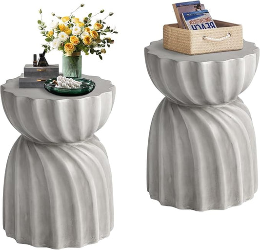 COSIEST Outdoor Side Table,2 Pieces Concrete Contemporary Lightweight Side Table,Patio End Accent Table, Modern Table for Livingroom,Garden,Patio,Grey