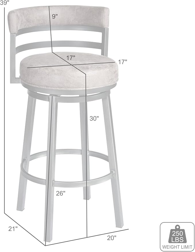 Armen Living Madrid 30" Seat Height Swivel Modern Bandero Tobacco Modern Faux Leather and Mineral Finish Bar Stool for Kitchen Island Counter