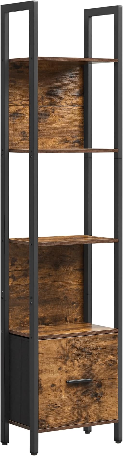 VASAGLE 5-Tier Bookshelf, Book Shelf with Drawer, Industrial Bookcase, with Steel Frame, for Living Room, Home Office, Bedroom, 9.4 x 15.7 x 65 Inches, Rustic Brown and Black ULLS146B01