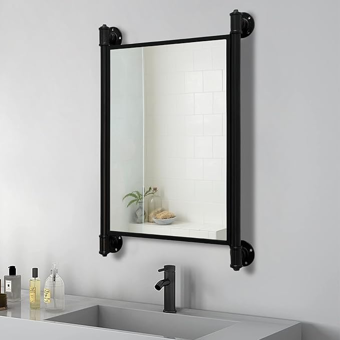 Industrial Pipe Mirror for Bathroom,Rectangle Iron Wall Mirrors for Living Room Bedroom(27.5 x 19.68 in)