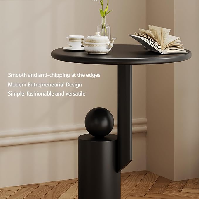 Metal Round Side Table,Matte Modern Accent End Tables Coffee Tables,Small Drink Table for Small Spaces,Pedestal Tables for Living Room, Bedroom, Corners, and Office, 21.65'' Height