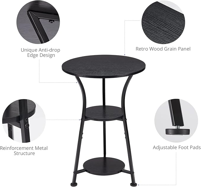 Dulcii Small Round End Table for Narrow and Small Space, 3-Tier Round Accent Couch Beside Table, Modern Side Table Corner Sofa Table Nightstand for Living Room Bedroom,Black