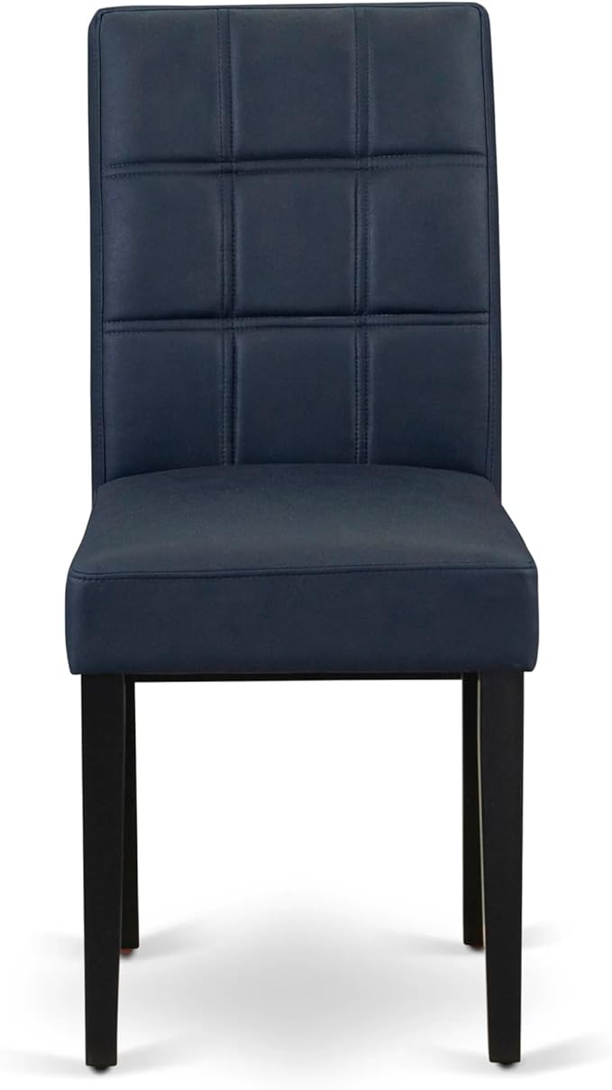 East West Furniture LGAS7-BLK-09 7 Piece Dining Table Set Consists A Wooden Table and 6 Dark Navy Blue Polyester Fabric Modren Dining Chairs with Stylish Back- Black Finish