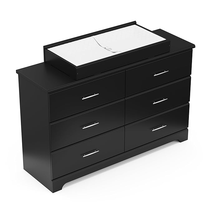 Storkcraft Brookside 6-Drawer Dresser (Black) – GREENGUARD Gold Certified, Nursery & Kids Storage, Nursery Essentials, Kids Room Storage, Durable Bedroom Dresser