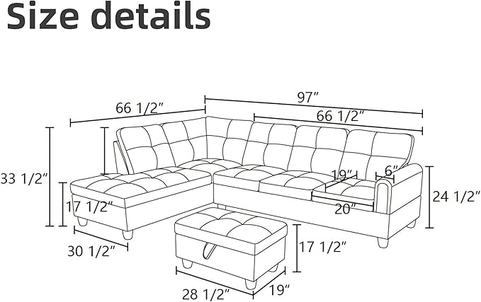 L Shaped Sectional Couches, Leather Couch Modular Sectional Sofa with Ottoman Storage, Modern L Shaped Couch with Chaise for Living Room Bedroom Apartment Furniture, Orange