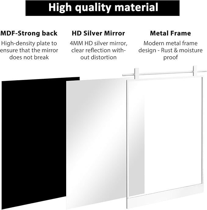 24x36 Inch Rectangle Bathroom Vanity Mirror for Wall Mounted Over Sink Farmhouse Rustic White Frame Barn Door Mirrors Foyer Entryway Decor