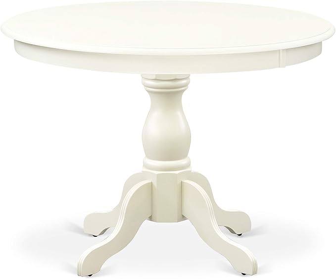East West Furniture HBCL3-LWH-W 3 Piece Dinette Set for Small Spaces Contains a Round Dining Table with Pedestal and 2 Dining Chairs, 42x42 Inch, Linen White