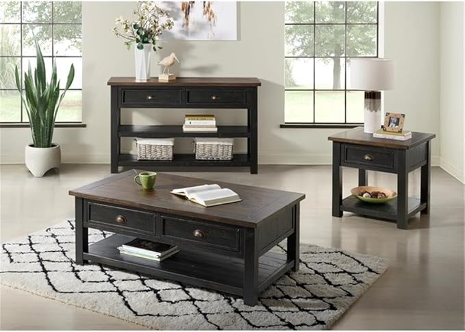 Martin Svensson Home Solid Wood End Table, Black with Brown Top