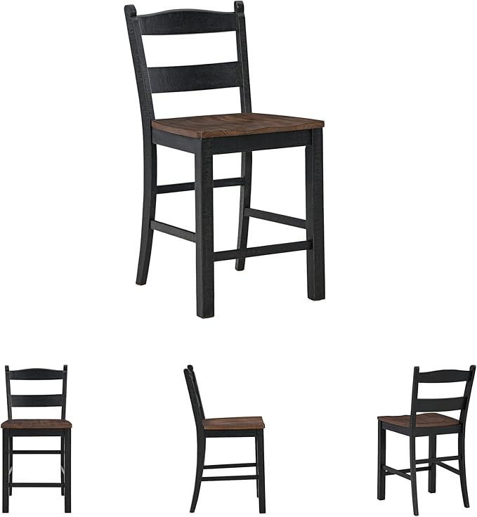Signature Design by Ashley Valebeck Rustic 24” Counter Height Bar Stool with Contoured Seat, Set of 2, Black & Dark Brown