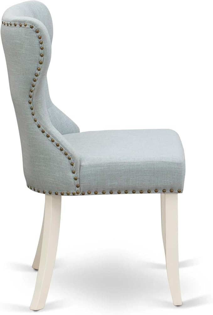East West Furniture AMSI3-LWH-15 3 Piece Dining Table Set for Small Spaces Contains a Round Kitchen Table with Pedestal and 2 Baby Blue Linen Fabric Parsons Chairs, 36x36 Inch, Linen White