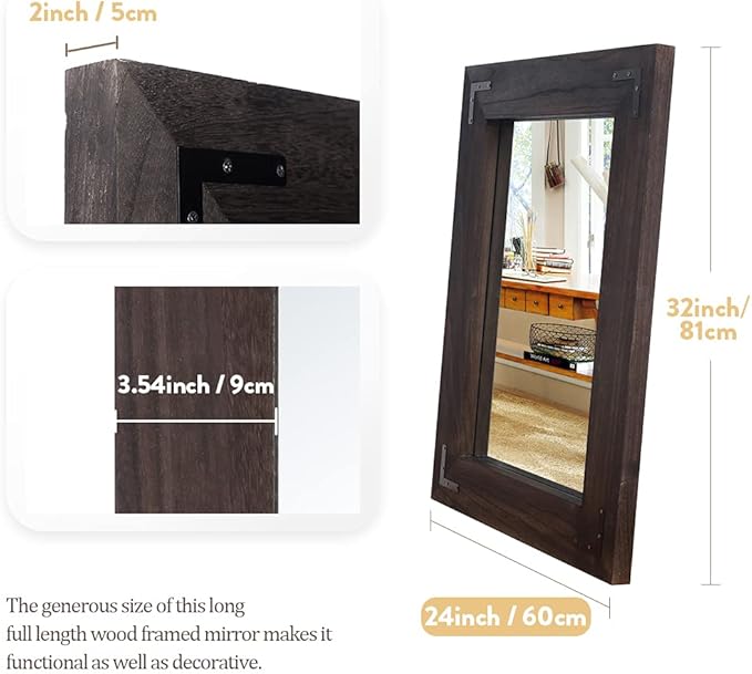 YOSHOOT Rustic Wooden Framed Wall Mirror, Natural Wood Bathroom Vanity Mirror for Farmhouse Decor, Vertical or Horizontal Hanging, 32" x 24",Black