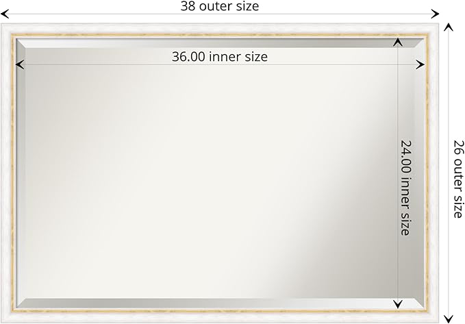 Amanti Art White Bathroom Mirror for Over Sink, 26x38 Morgan White Gold Rectangle Vanity Mirror, Large Modern Contemporary Wood Frame, Hangs Horizonally and Vertically, Bathroom Wall Decor, Beveled