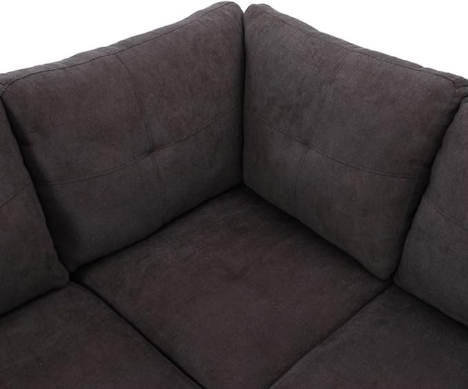 Dark Brown L-Shaped 3-Piece Flannel Sofa with Storage Ottoman Set, Sectional Couch Sofa Set for Living Room, Office, Small Space
