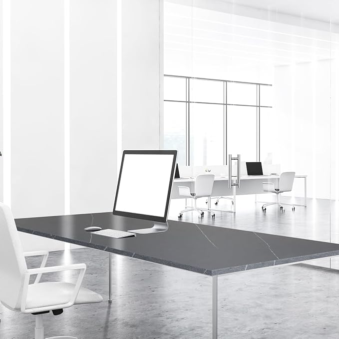 Kaboon Universal Tabletop 55"x27.5", Solid One-Piece Melamine Table Top, Double Desk L-Desk DIY, Home and Office Countertop, Cloud Atlas/Black Marble