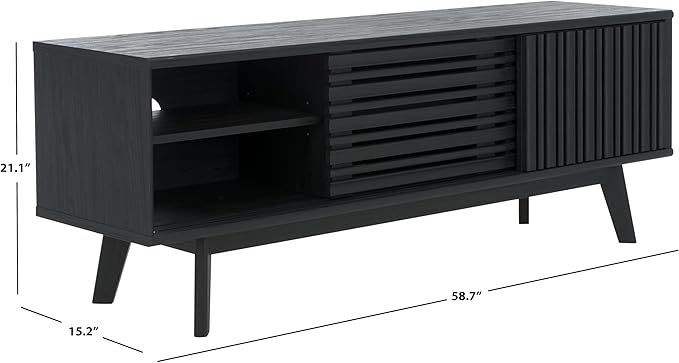 SAFAVIEH ESMA TV Stand for up to 65" Flatscreen – Black, Sliding Doors with Interior Storage, Entertainment Media Console (MED9640B)