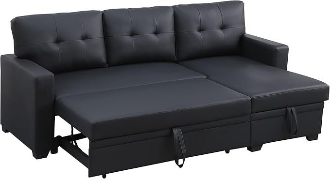 Devion Furniture Philly 4-in-1 Convertible L Shaped Couch with Pull Out Bed and Storage, Sectional Sleeper Sofa with Reversible Chaise for Living Room, Apartment, Bedroom, Office