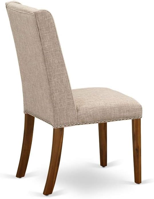 East West Furniture DLFL5-ANA-04 5 Piece Dining Room Furniture Set Includes a Round Dining Table with Dropleaf and 4 Light Tan Linen Fabric Parsons Chairs, 42x42 Inch, Natural