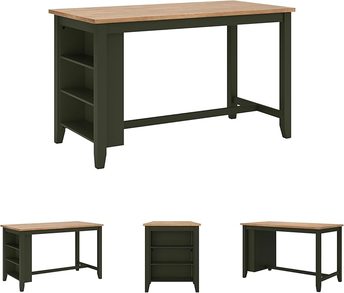 Signature Design by Ashley Gesthaven Modern Counter Height Dining Table with 3 Shelves and Trestle Base, Light Brown & Green