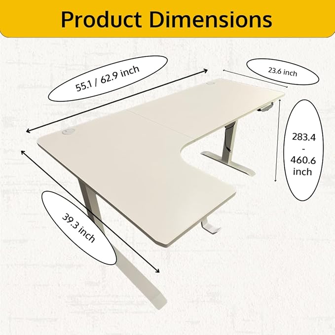 63 x 24 Inch Electric Standing Desk L Shaped Corner Height Adjustable Ergonomic Workstation Computer Desk (Left Corner, White Top and Frame)