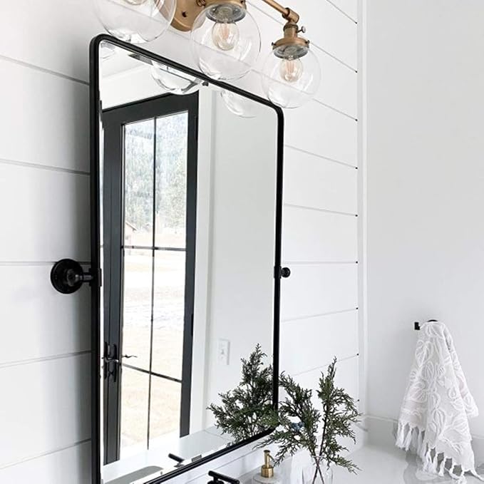 TEHOME 20x24'' Pivot Mirror for Bathroom Matt Black Tilt Beveled Mirror Rectangle Bathroom Mirror Pivoting Metal Framed Vanity Mirrors for Wall, Vertical