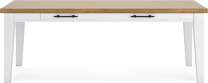 Signature Design by Ashley Ashbryn Casual Dining Table with 4 Felt-Lined Drawers for 8 People, White & Light Brown