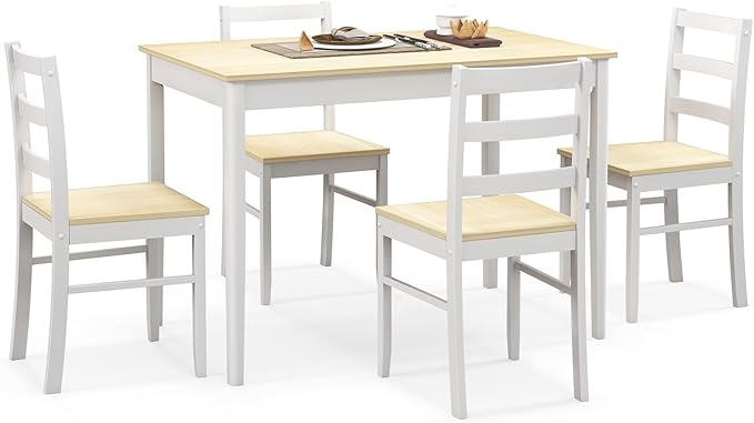 Giantex Dining Table Set for 4, Dining Room Table Set for 4, Breakfast Nook with Kitchen Table, 4 Dining Chairs, Compact Space-Saving Dinette Set for Small Space, Kitchen Table Chairs Set of 4 (Beige)