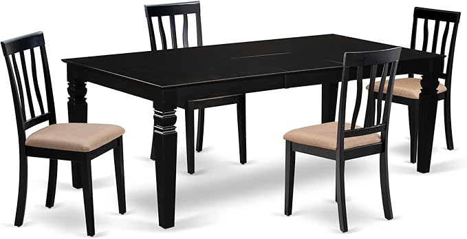 East West Furniture LGAN5-BLK-C 5 Piece Dinette Set for 4 Includes a Rectangle Dining Table with Butterfly Leaf and 4 Linen Fabric Dining Room Chairs, 42x84 Inch, Black