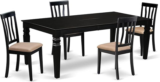 East West Furniture LGAN5-BLK-C 5 Piece Dinette Set for 4 Includes a Rectangle Dining Table with Butterfly Leaf and 4 Linen Fabric Dining Room Chairs, 42x84 Inch, Black